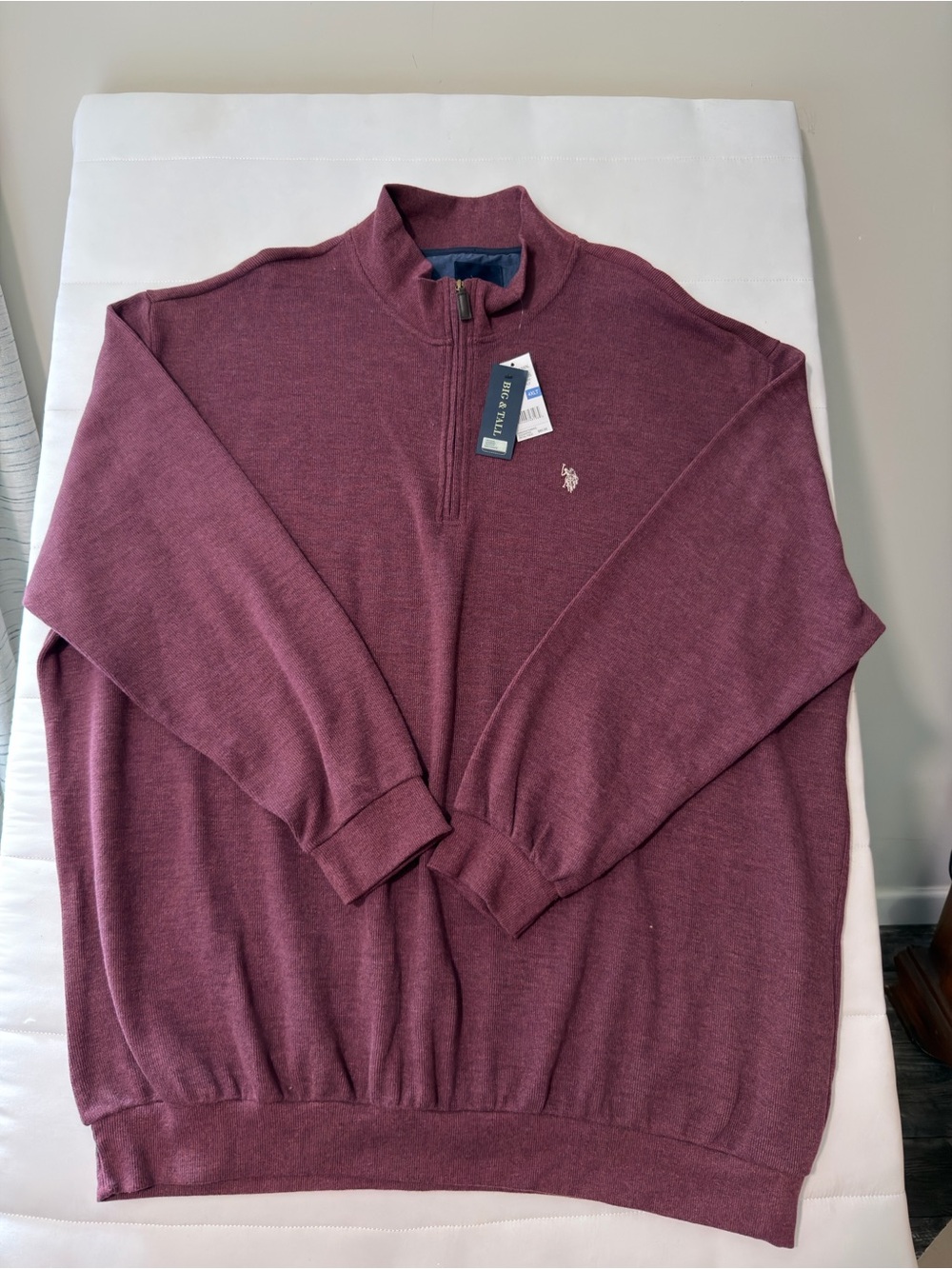 NWT U.S. Polo Assn. Men's Half-Zip Sweater in Wine 4XLT